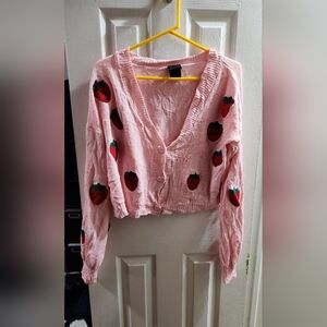 Pink Strawberry Embroidered Cardigan - Sweet society Size XL - Hot Topic